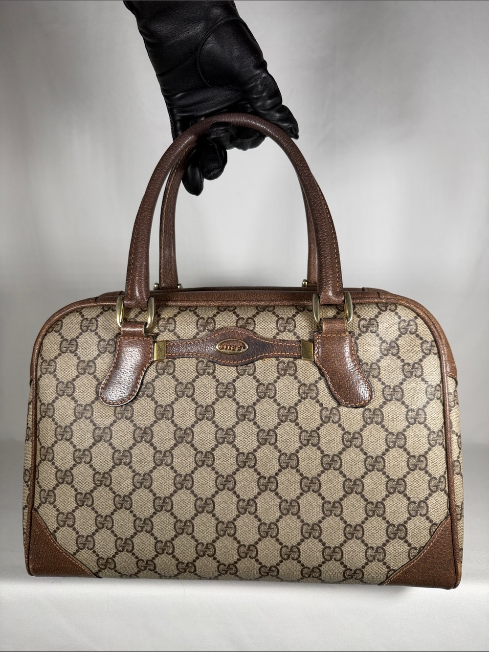 Vintage Gucci Boston Bag with Leather Trim